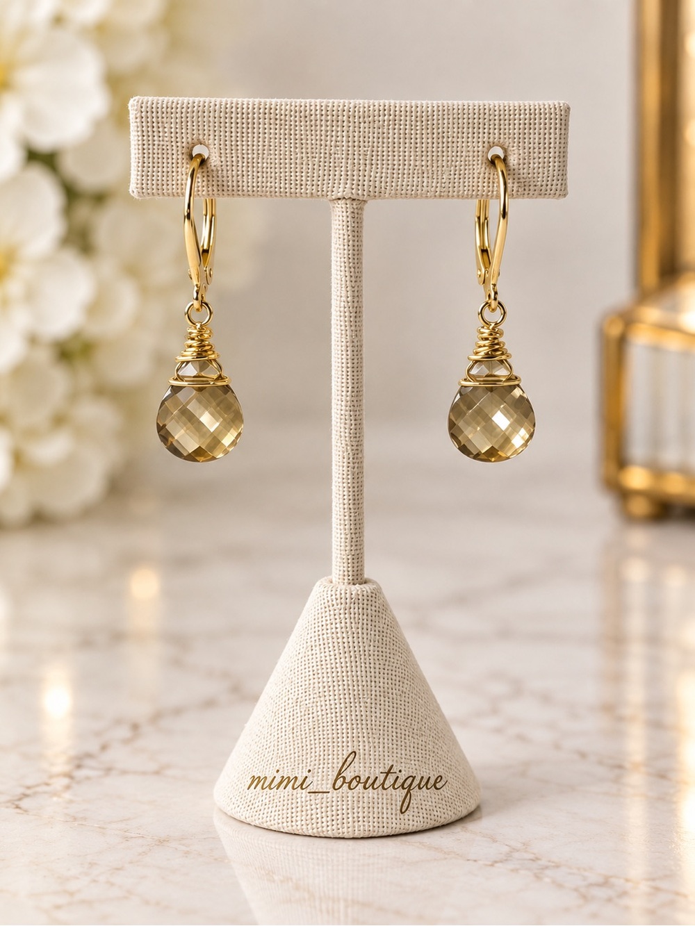 Handmade Swarovski Golden Shadow Briolette Earrings Gold French Backs